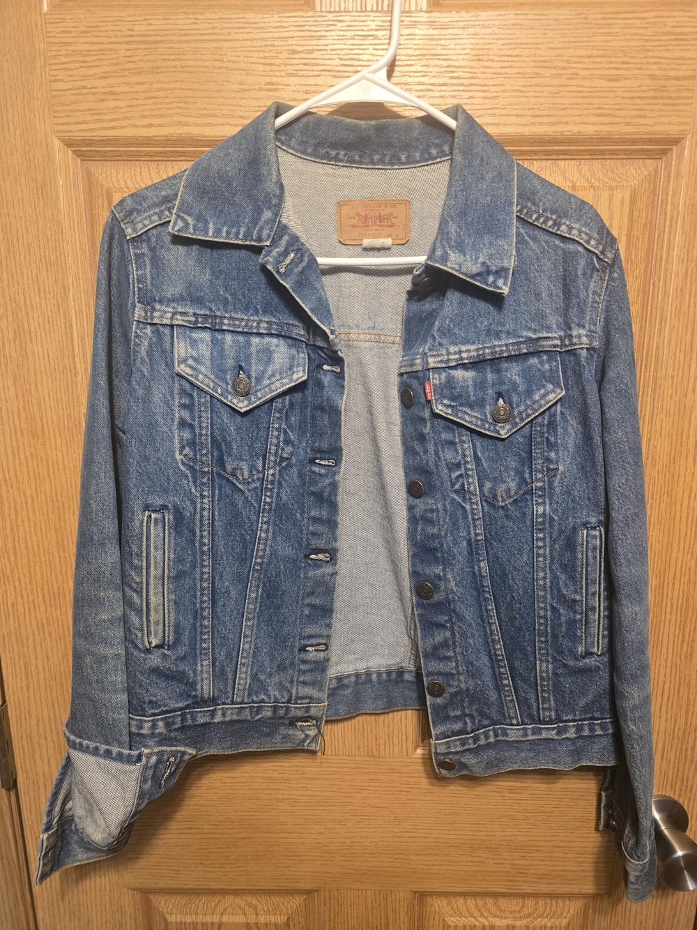 Vintage Levi's Denim Jacket with Leather Logo Patch - Blue